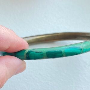 Green Malachite and brass vintage Bangle Bracelet